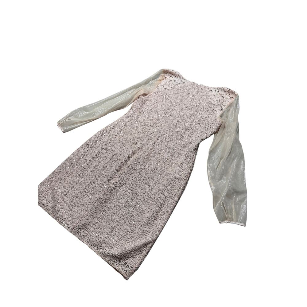 Kay Unger Sheath Dress Womens 12 Blush Pink Sequin Lace Long Sleeve Sheer Boho - Picture 7 of 14